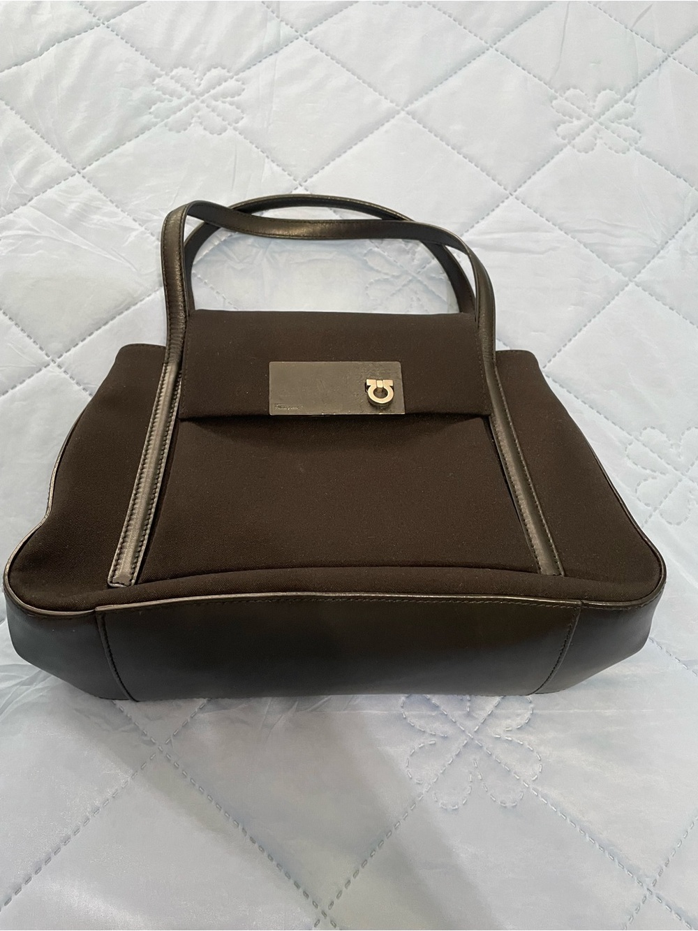 Salvatore Ferragamo Black Leather and Canvas Purse